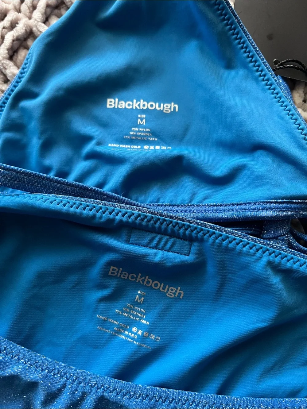 NWT Blackbough Swim Metallic Blue Shimmer Triangle Bikini Set Sz M